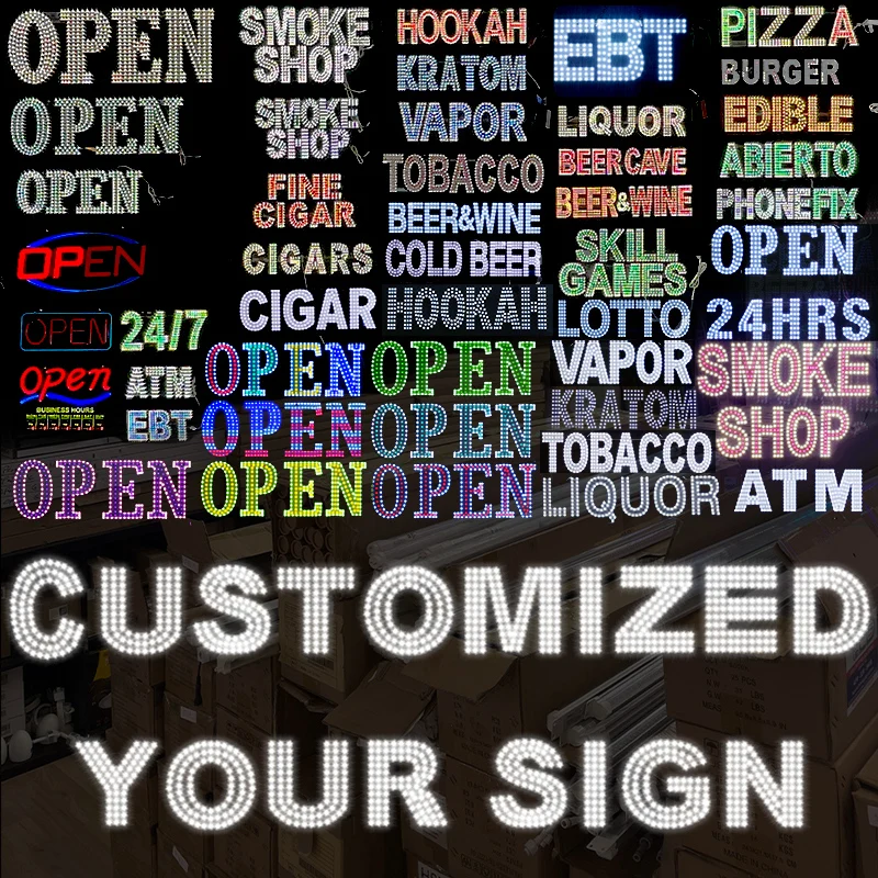 Custom Wall Window Open Sign SMOKE SHOP ATM LED business Signs for Shop Store Off lighted store signs