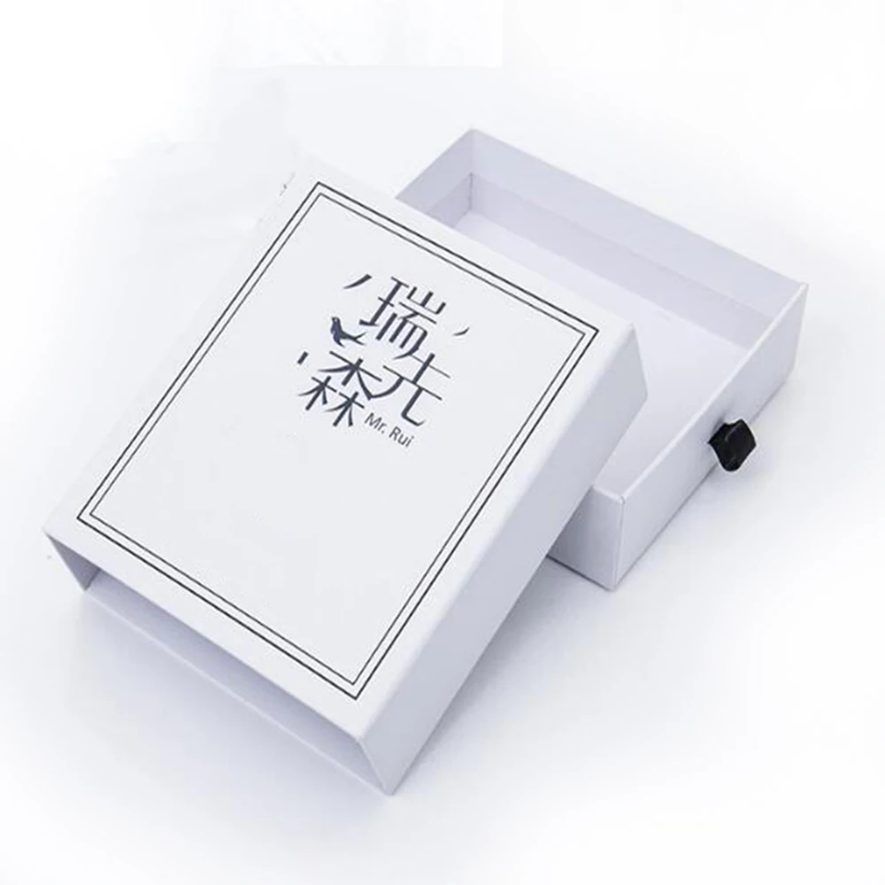 slide open drawer white cardboard paper packaging box for bow tie