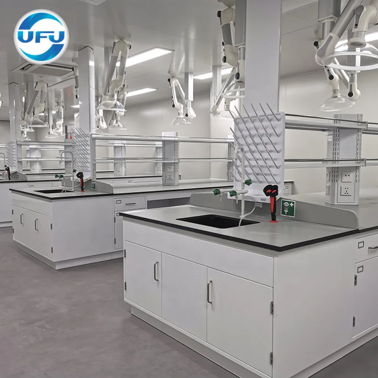 UFU Lab Island Workbench With Regant Shelf And Drawers Factory Supplier Medical Full Steel Frame Laboratory Central Work Bench