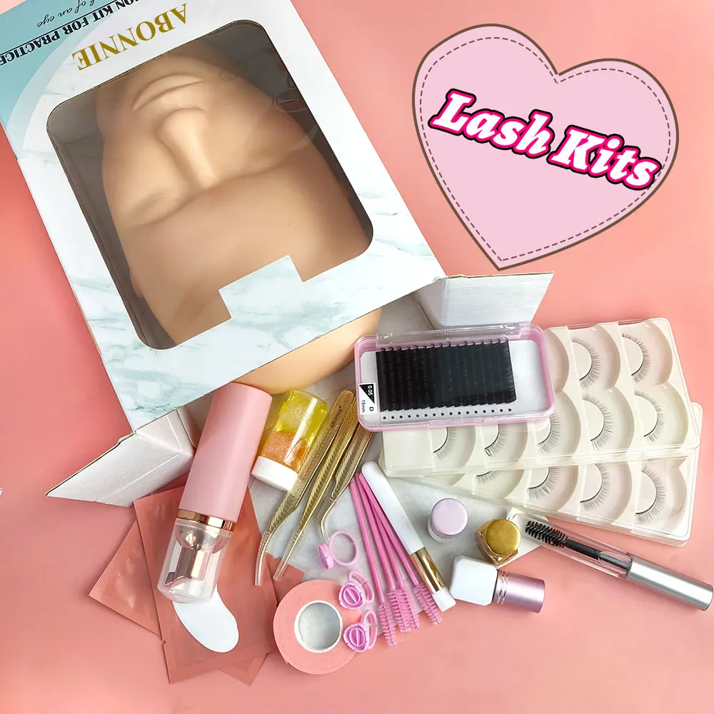 Abonnie Profession Eyelash Extension Practice Exercise Kit Makeup Mannequin Head Set private label Graft eyelash extension kit