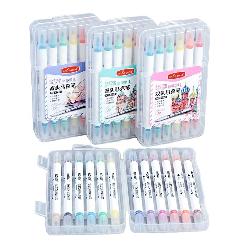 New arrival fluorescent colorful double ended design 12/24/36 colors alcohol based art marker set