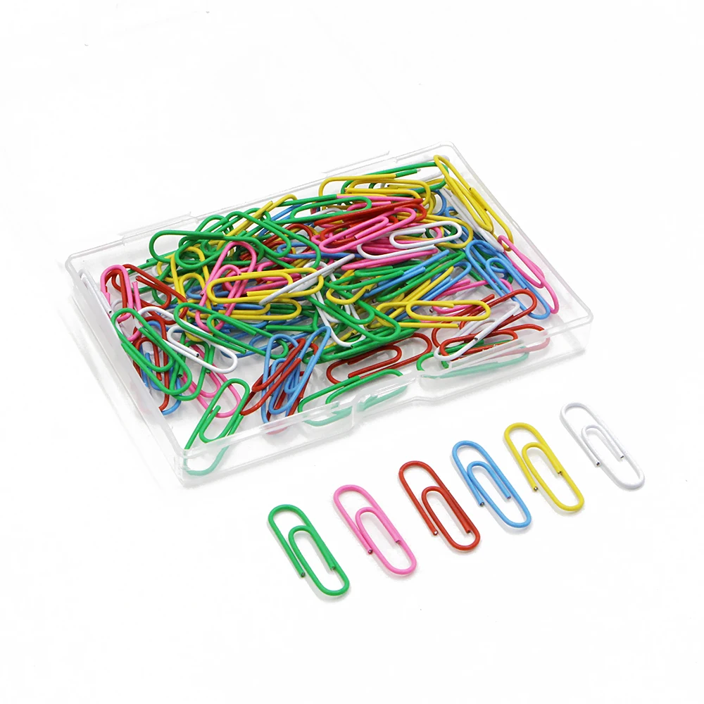 Wholesale 100pcs/Box Paper Clip Colorful Metal Paper Clip Coated With Plastic Paper Clip