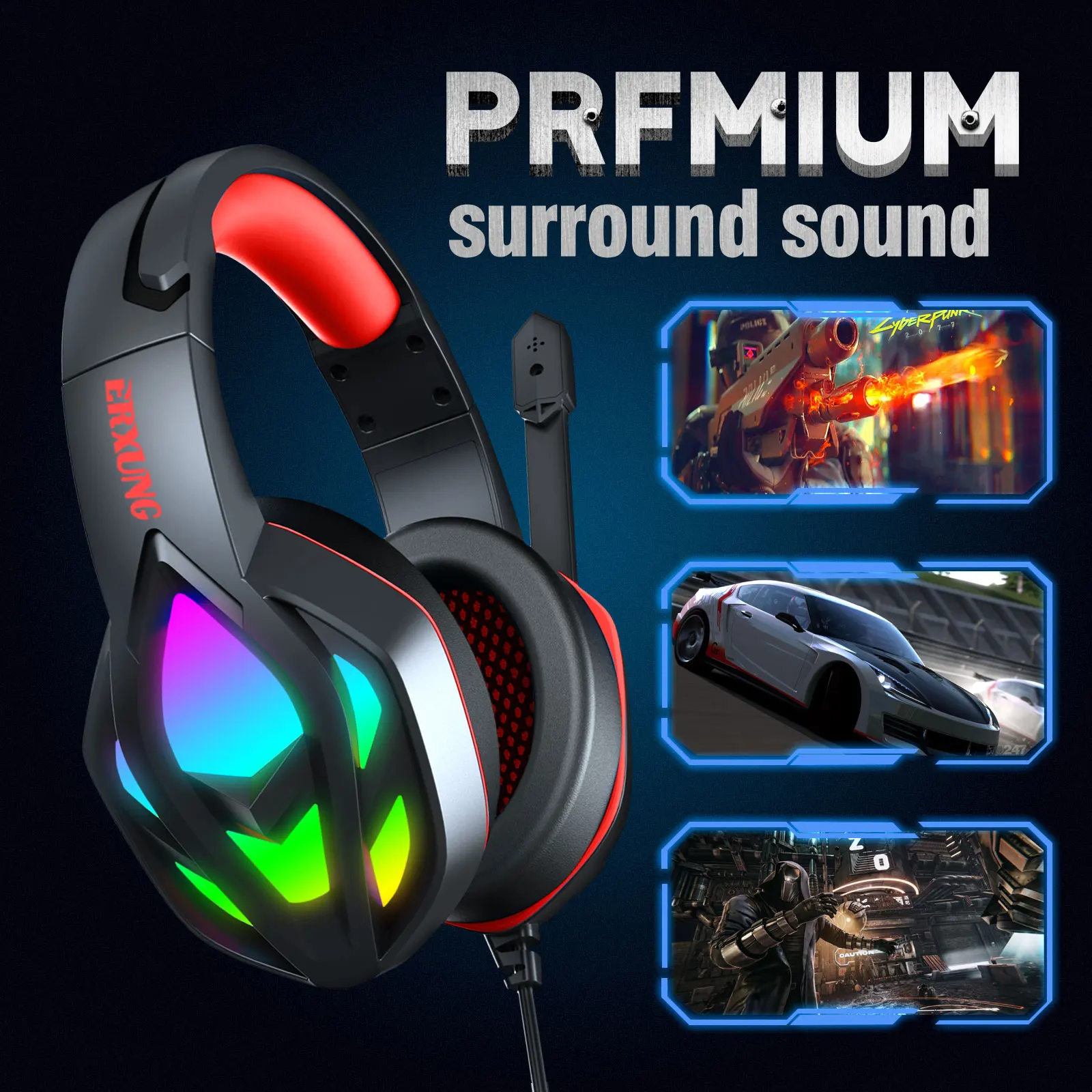 Hot sale wholesale  H100 ANC gaming headphones casque Overhead Foldable Stereo Sound Headband Wired RGB Gaming Headset