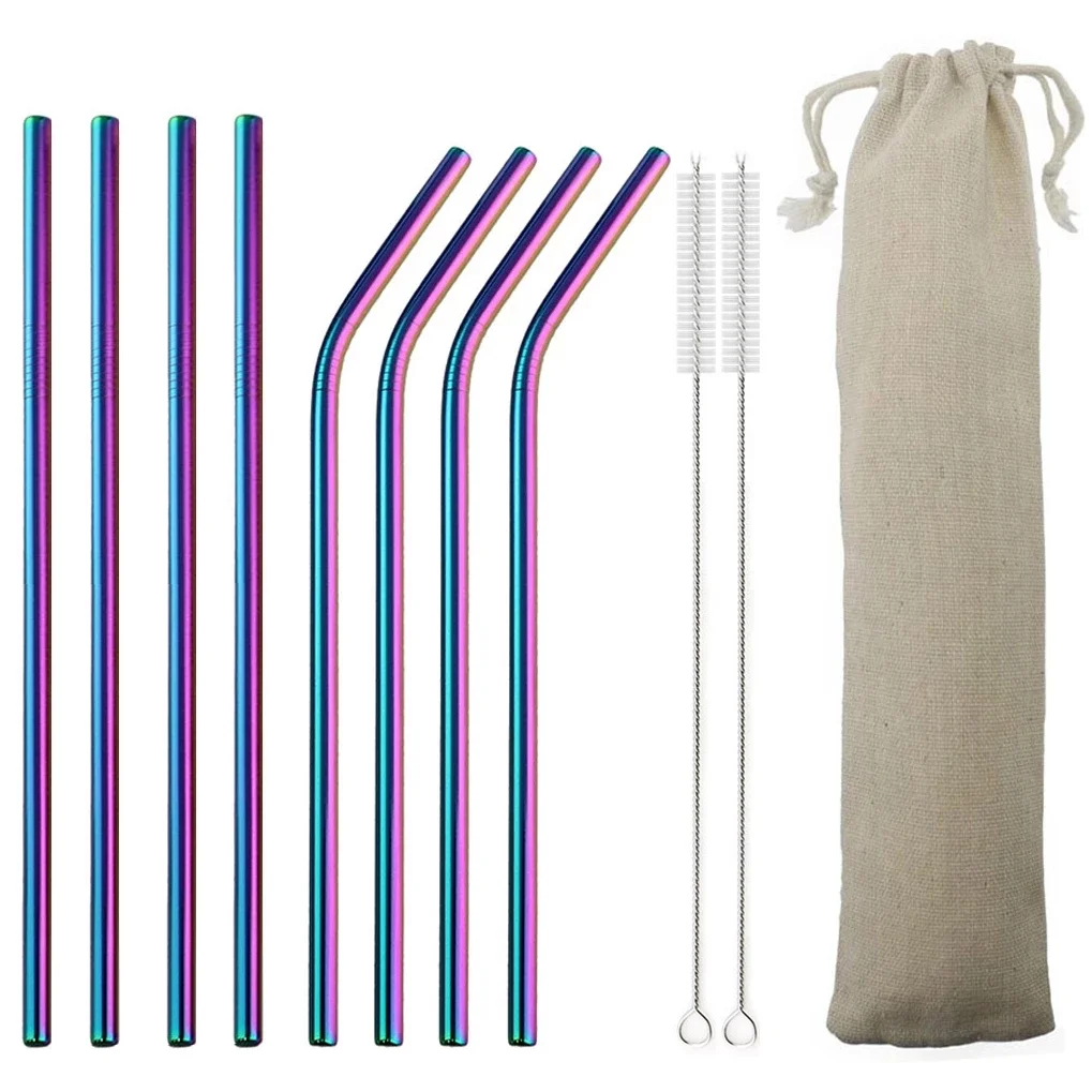 Amazon customized color logo packing stainless steel straws reusable metal drinking straws with brush