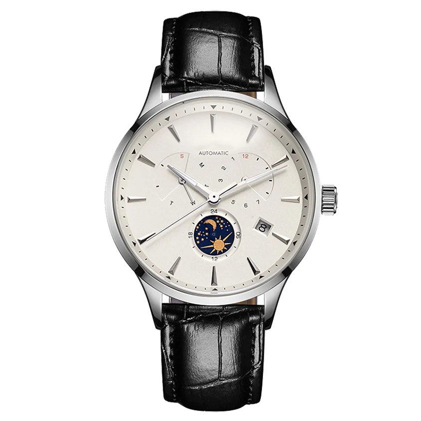 Custom stainless steel case calendar 24 hour show waterproof men automatic mechanical wristwatch