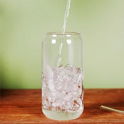 Wholesale High Borosilicate beer glass can cup with bamboo lid and straw