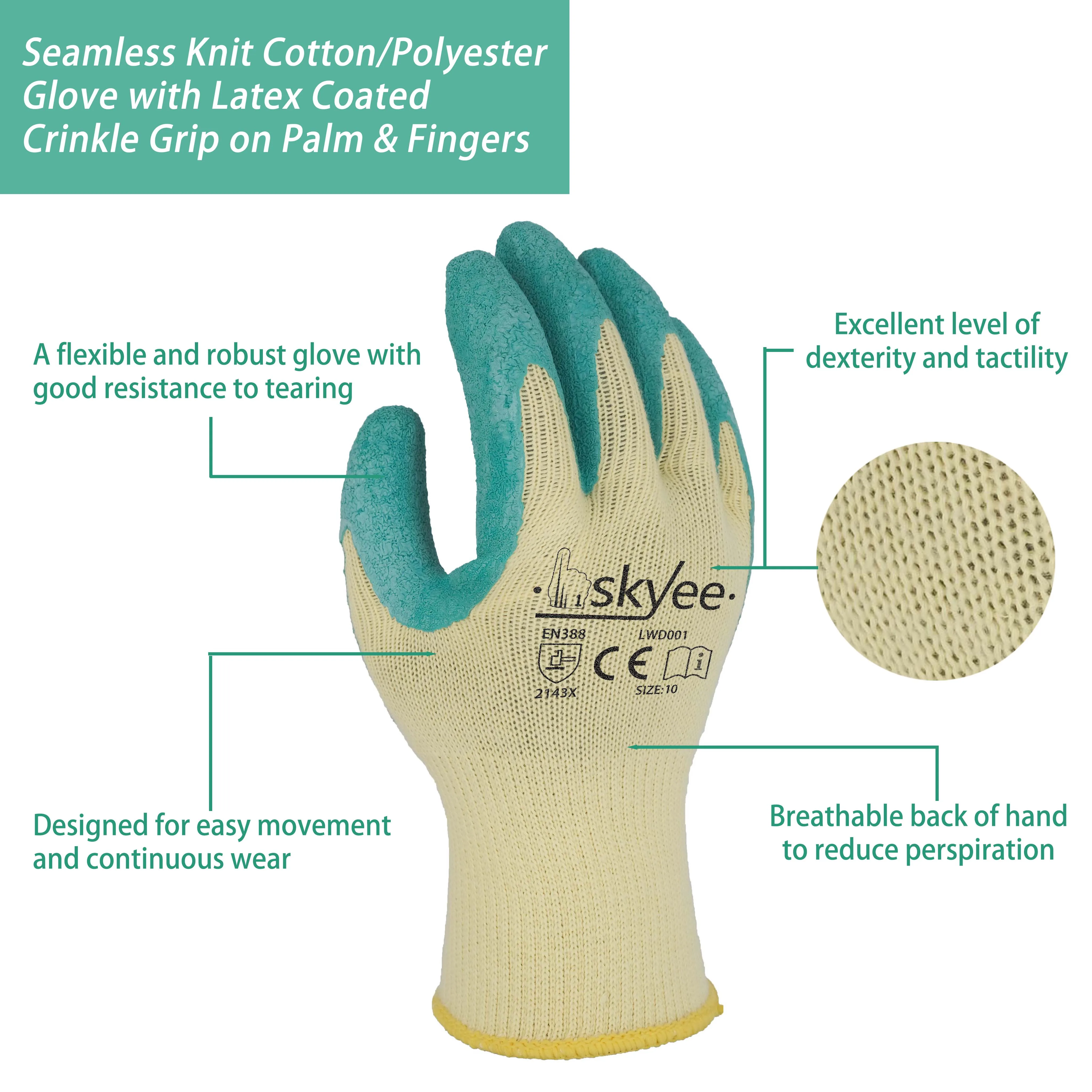 SKYEE hot sale crinkle latex coating polyester fabric cut resistant anti smash safety construction gloves for test machine