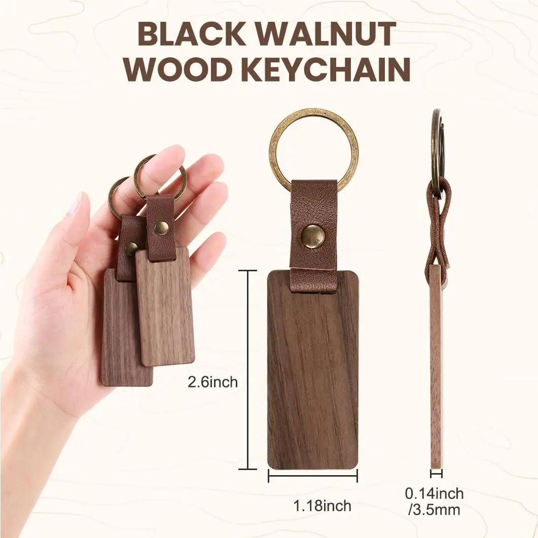 Creative Black Walnut Wood Keychain with Laser Engraved Beech UV Printed Logo Plastic Pendant for Keys folding fan custom DIY