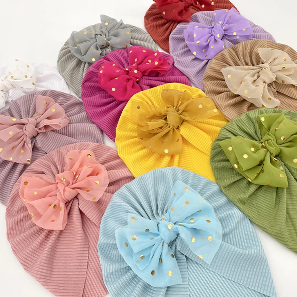 Wholesale big bow knot waffle fabric baby turban headband for mother and me baby fall hats hair accessories
