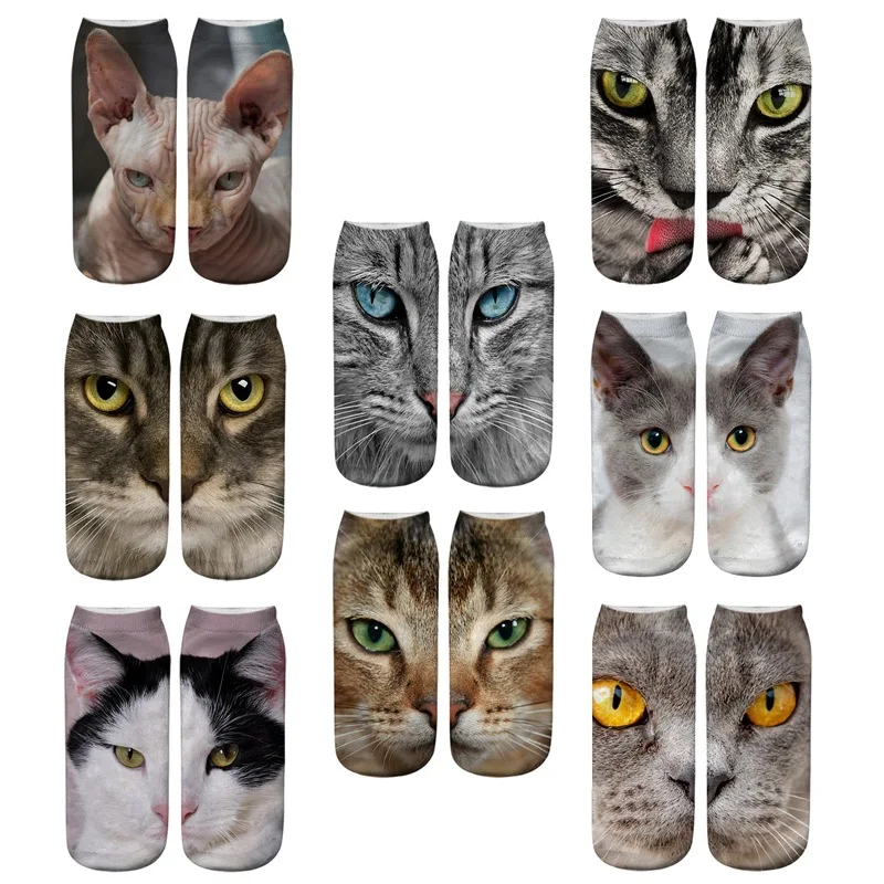 Wholesale 3D Printed Cat Funny Cute Animal Cartoon Unisex Printing Ankle Socks