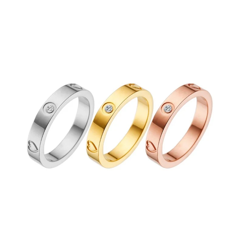 Popular Waterproof non tarnished titanium steel 5mm six zircon fashion jewelry couple rings for women and men