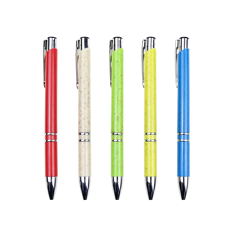 BECOL New Arrival Plastic Ballpoint Pen Eco Friendly Wheat Straw Ball Pen Custom Logo Click Advertising Pen for Promotion