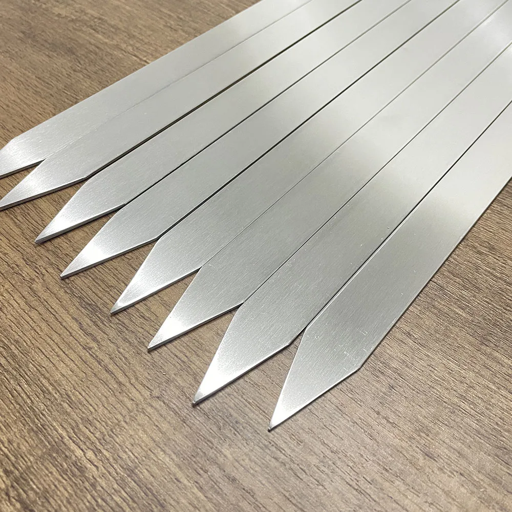 Custom Flat Metal BBQ Skewers Extra Long Stainless Steel Brazilian Shish Kabob Grilling Sticks Skewers with Wooden Handle
