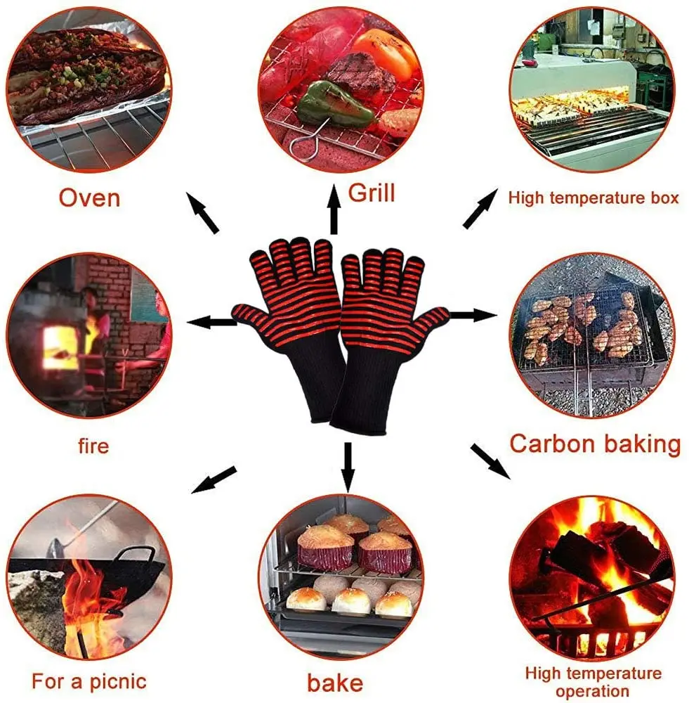 Fire Resistant Food Grade Silicone Extreme Heat Kitchen BBQ Grill Gloves for Grilling Barbecue Garden