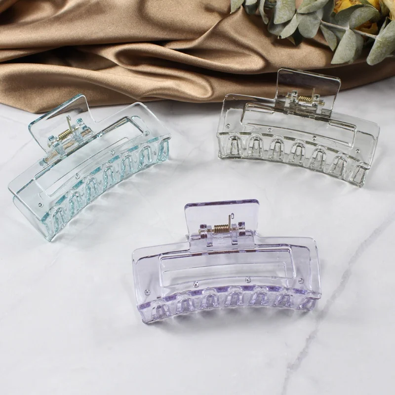 Amazon Custom acrylic girl hair clamp colorful resin Claw Clip Transparent Rectangle Hollow Hair Claw Clip