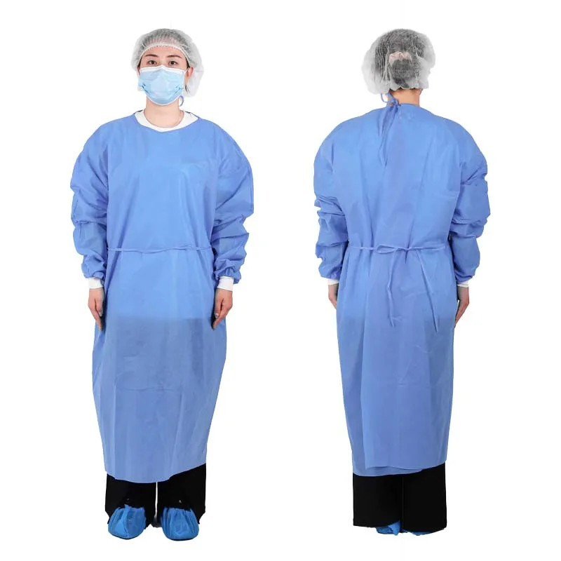 Hot Sale Disposable SMS Non Woven Blue Knitted Cuffs Isolated Gowns