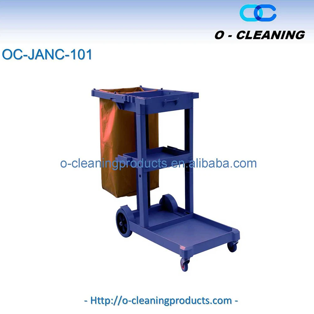 O-Cleaning 3-Shelf Commercial Hotel Janitorial Cleaning Cart,Wheeled Housekeeping Janitor Cart,Hand Push Rolling Utility Cart