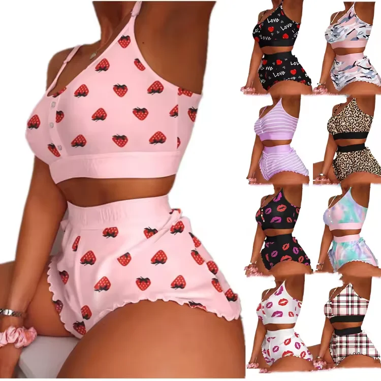 Hot Comfortable Sleepwear Pajama Vest And Shorts Set Loungewear Pajamas Womens Sexy Lingerie