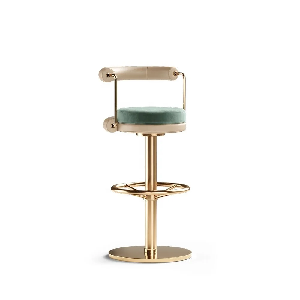 Distinctive luxury rotate stainless steel gold bar counter swivel velvet bar stool