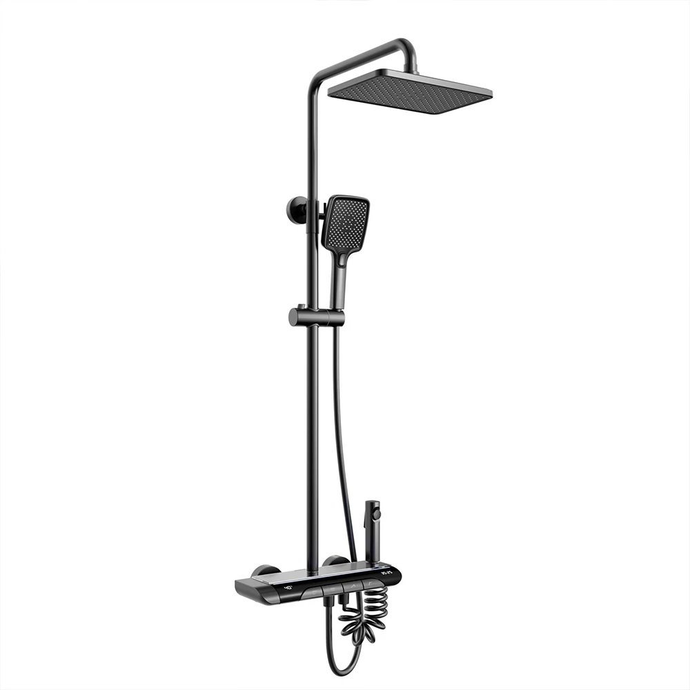 2024 New  high pressure massage shower head top rain head  with hand holder piano button white thermostatic shower set  bathroom