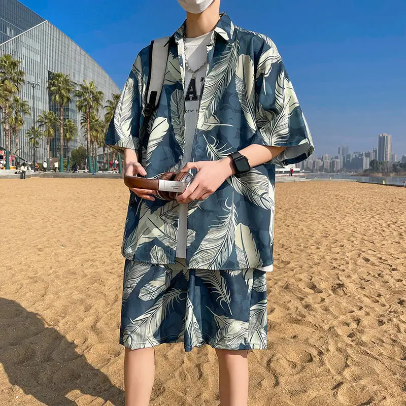 Stock Summer Hawaiian Beach Polyester Quick Dry Shirt Men Two Piece Set Shorts and Shirt Set For Men No reviews yet