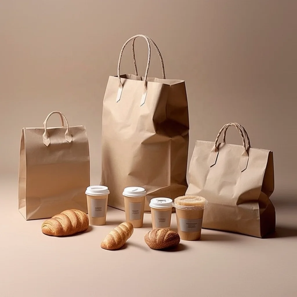 Huahao маленькие коричневые крафт-бумажные пакеты оптом с ручками для ресторанов быстрого питания на вынос