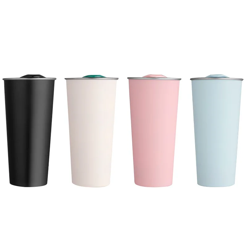 Colorful Double Layer Stainless Steel 304 Coffee Mug with Lid 500ml Water Cup Cold Drink Girls for Home Office