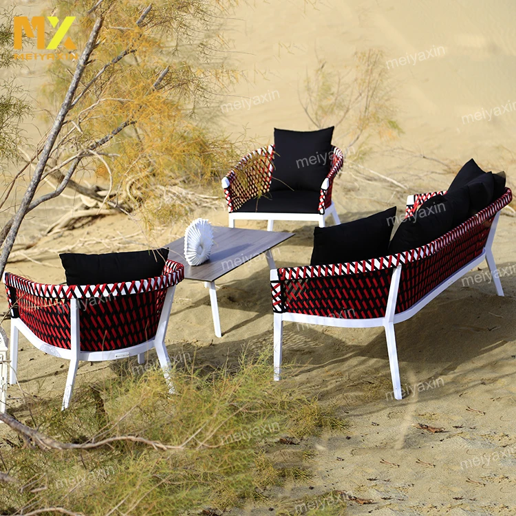 
MX waterproof commercial rope woven outdoor dining table and chairs set 