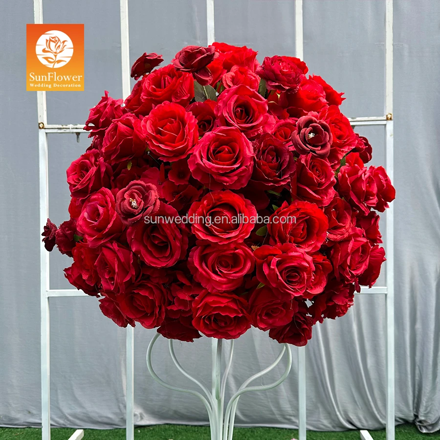 Sunwedding large artificial flower ball for centre pieces wedding table decoration red roses flower ball