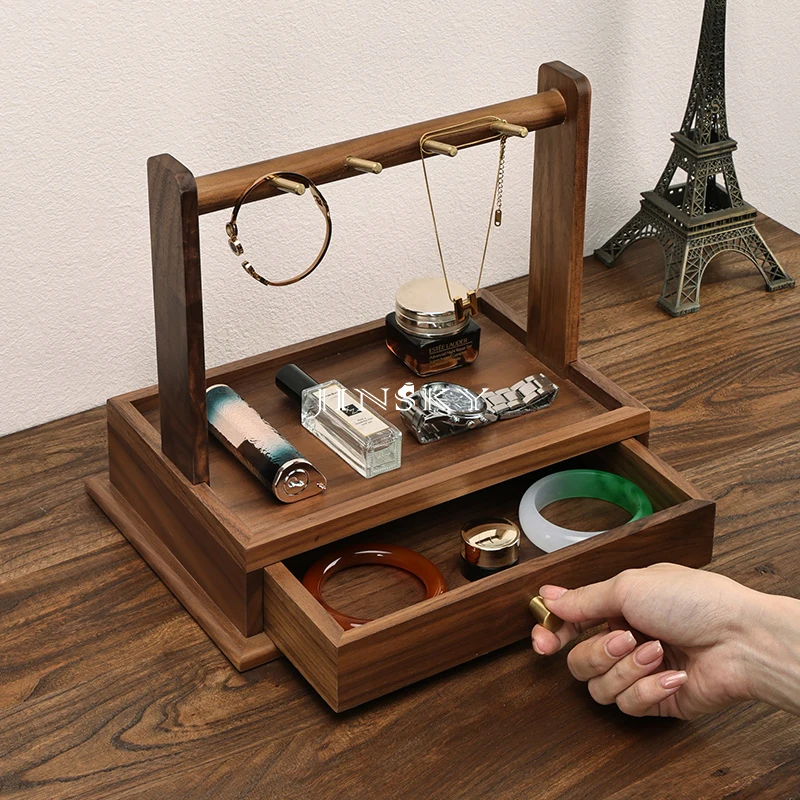JINSKY Solid wood drawer jewelry box entry porch key storage rack Storage rack Living room simple wooden hangings