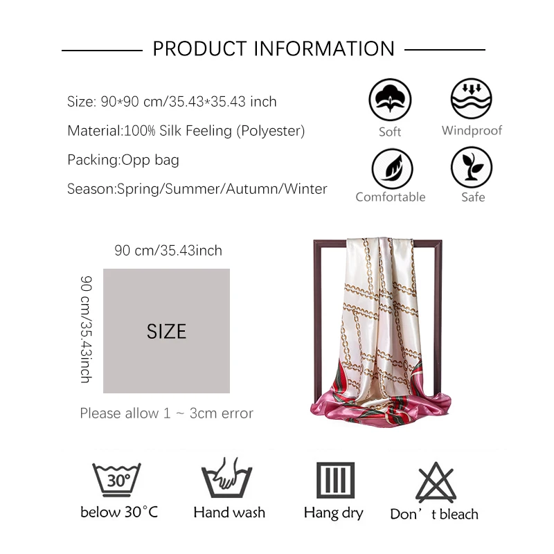 Silk Scarves Women Foulard 90*90cm Square head scarf Ladies Shawl wrap muffler pareo Bandanna female Silk hijab poncho