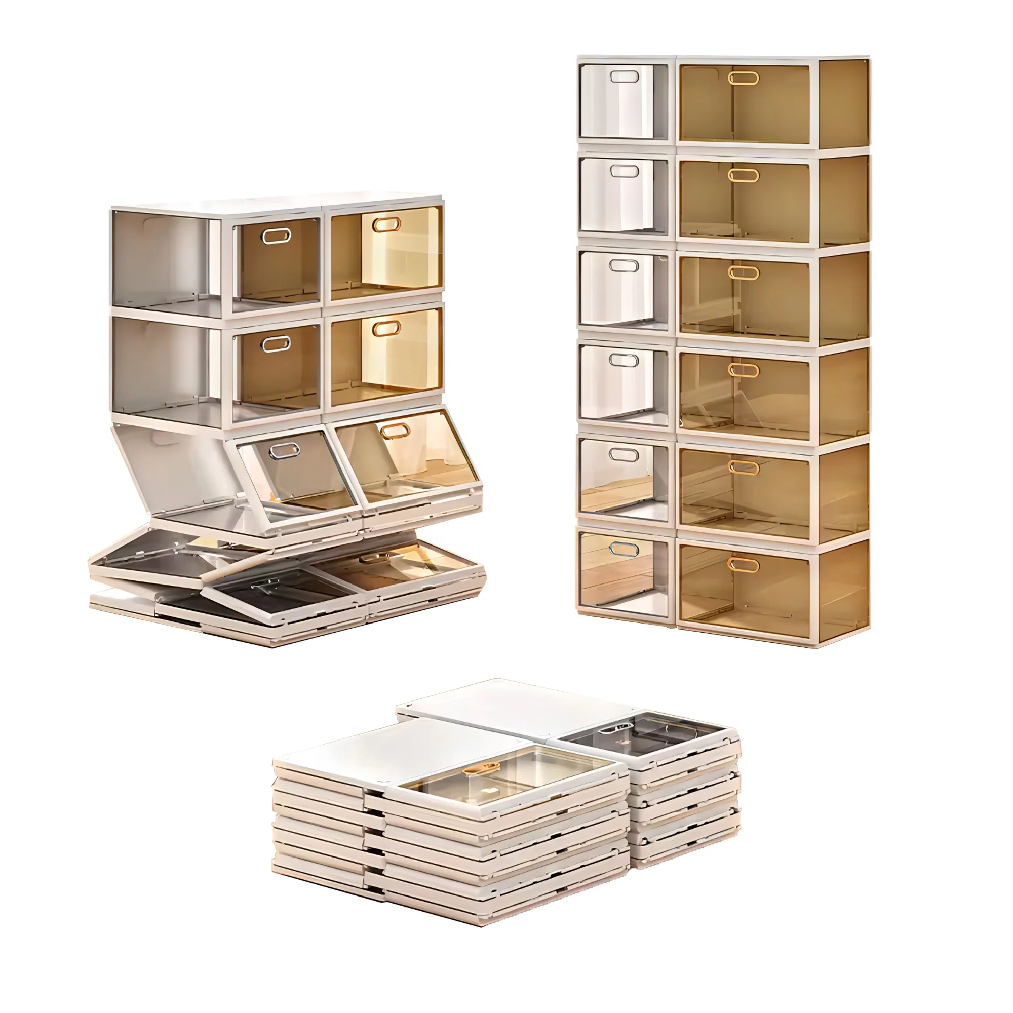 chinese No Assembly Collapsible plastic Stackable shoe Organizer Bins box Storage rack cabinet with Clear Doors For Closet