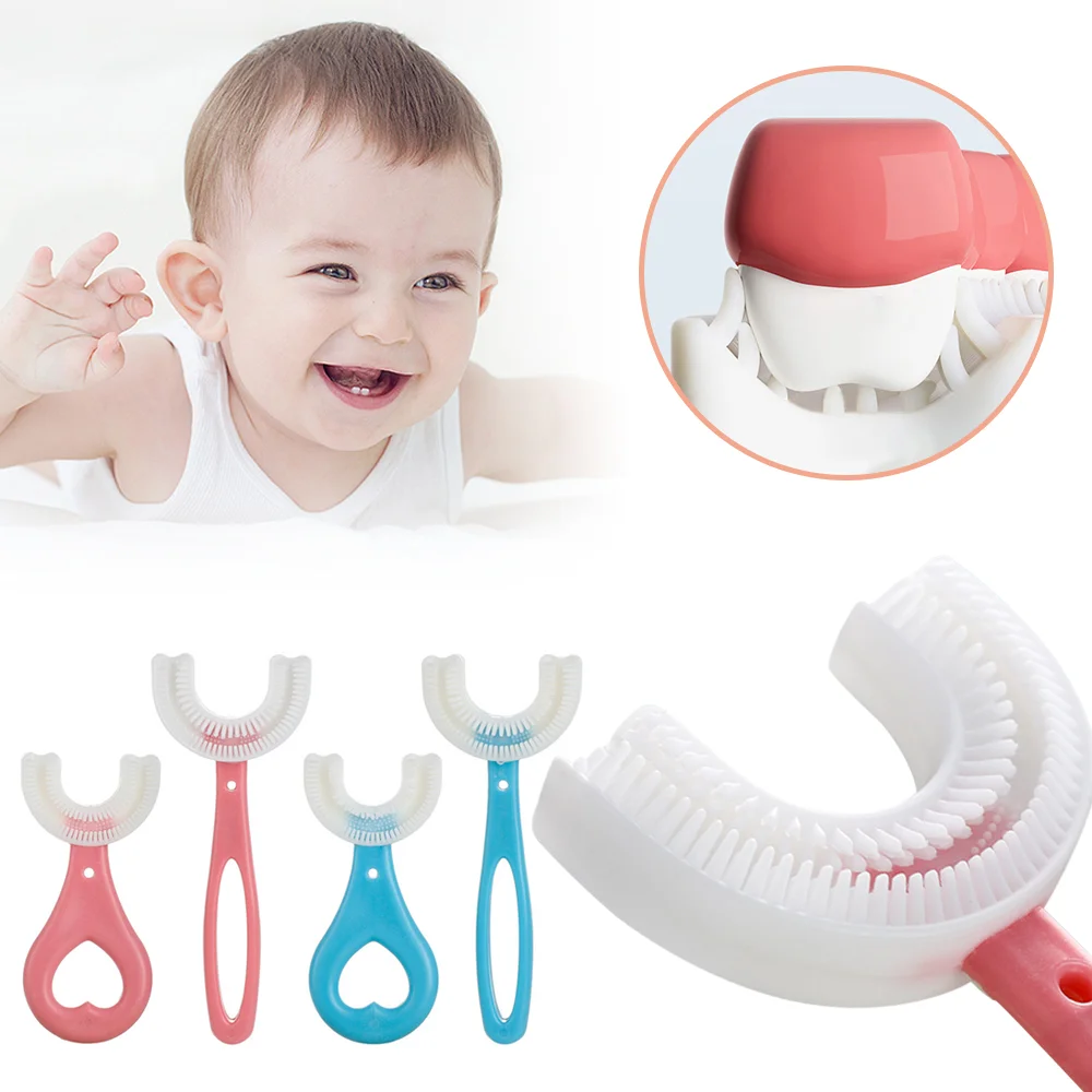 Kids U Shaped Toothbrush with Silicone Brush Head Whitening Massage Toothbrush
