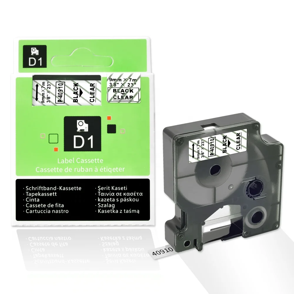 Бесплатный образец, черная на прозрачной ленте 9 мм * 7 м, лента для этикеток, совместимая с DYMO D1 40910, лента для этикеток для DYMO 160