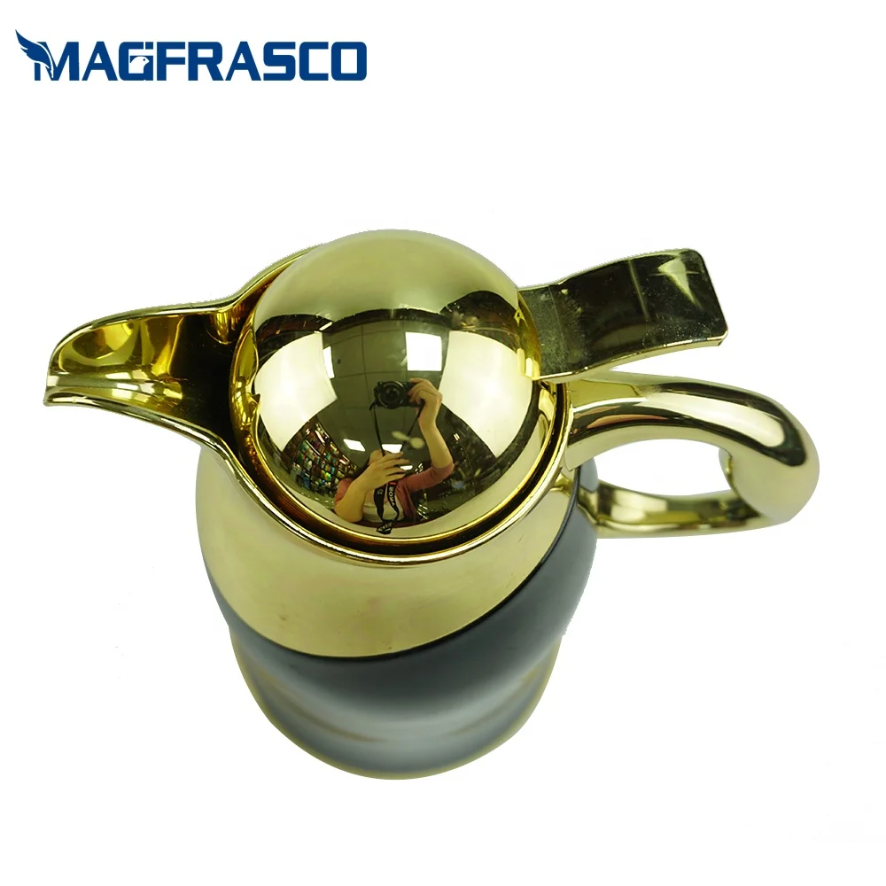 Gold Plated Custom Luxury Design Thermal Insulation Arabic Thermos Tea Coffee Pot with Glass Refill