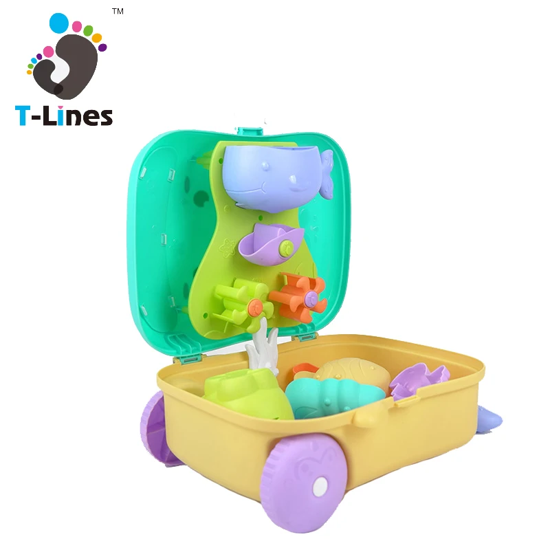 2021 hot sale beach sand luggage case baby bath toy animal set for kids