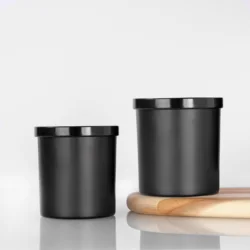 Luxury matte black glass candle jar container with metal gold and silver cover, bamboo and wood cork cover 7oz 8oz 10oz 16oz