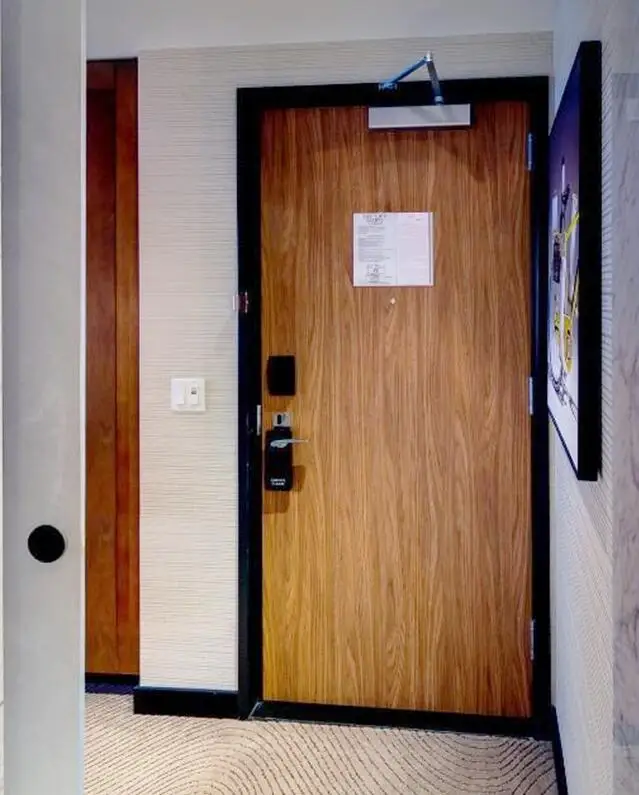 
Laminated door 90 min fire rated wood door with labels for hotel or hospital 