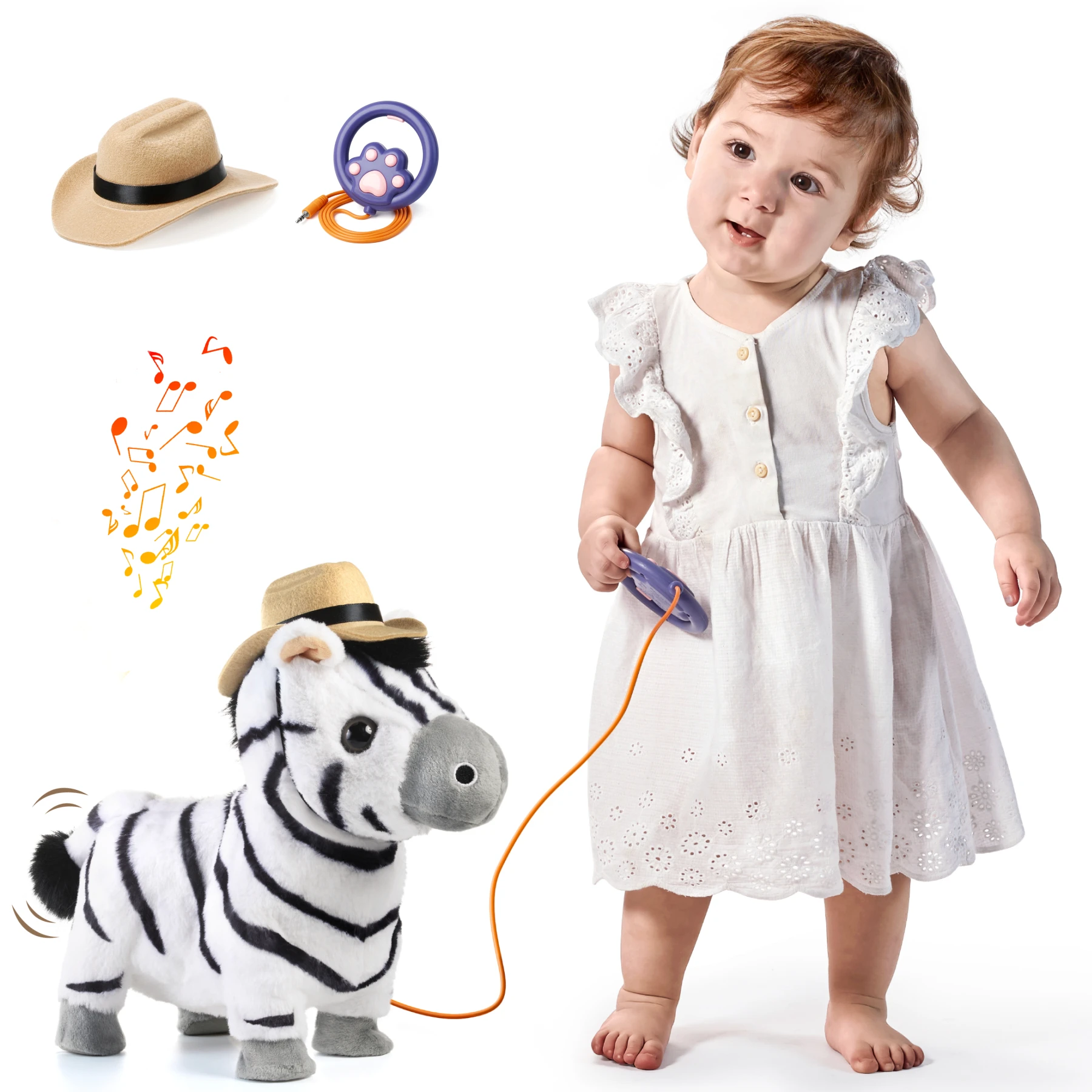 Tumama Kids 2024 New Singing Horse Electric Plush Toys Walking Zebra Soft Stuffed Animal Toy For Baby Busy Game
