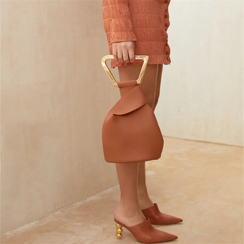 European and American Fashion Personality Retro Acrylic Handle Handbag Portable Irregular Bucket Bag