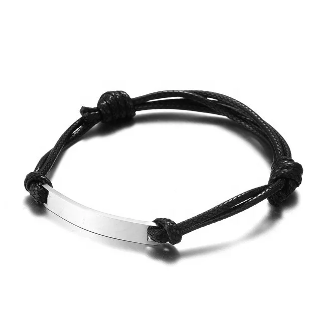 Yiwu Aceon Velle Stainless Steel Double Layer Wax Leather Soft Cord Hand Knot Universe Size Promotional Curved ID Tag Bracelet