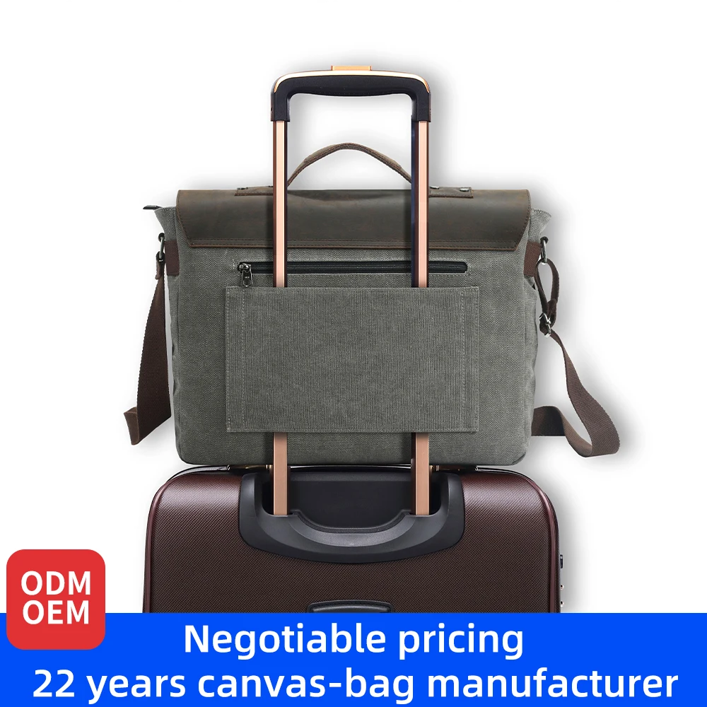 custom design vintage leather men shoulder document laptop bag canvas messenger bags for men business