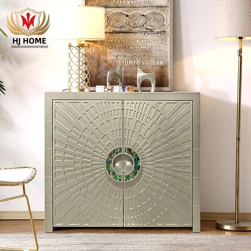 HJ Home Jonathan Adler Talitha Gold Metal Solid Wood Console Cabinet Doorway Storage Champagne Cabinet