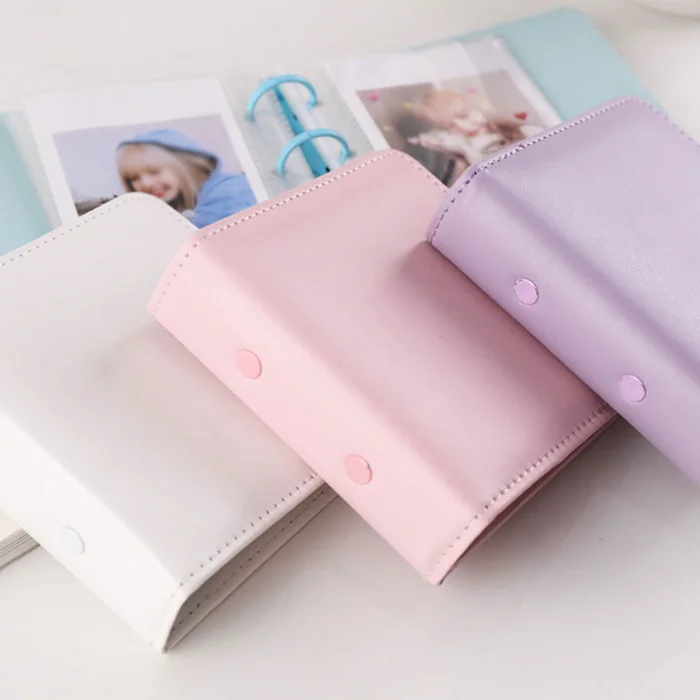Loose-Leaf Photo Album Photocard Binder 3 Ring Leather Photo Album Mini Instant Picture Case Solid Name Cards Holder
