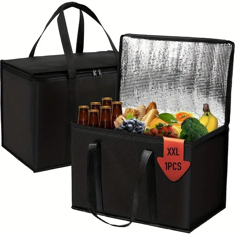 Foldable Reusable Insulated Grocery Bag Tote Food Delivery Bags Lunch Cooler Bag for Shopping and Camping