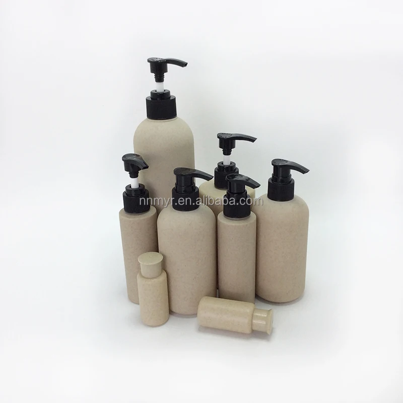 luxury 200ml 300ml 400ml empty flat wheat straw cosmetic tube container cosmetic pump lotion body wash shampoo bottles