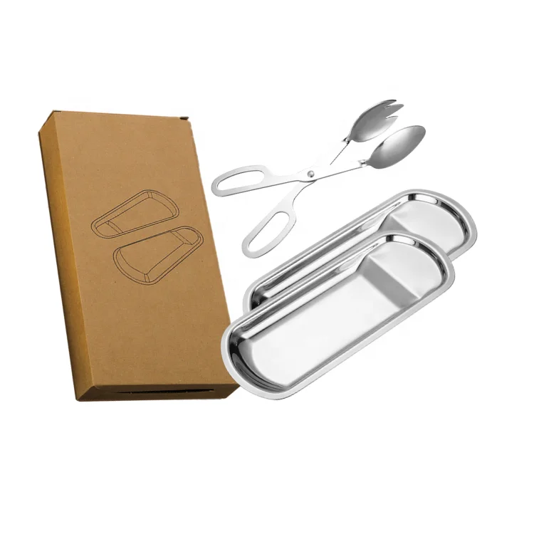 Metal food plates food serving dish stainless steel dinner plates  BBQ dessert bread dishes tray set with box