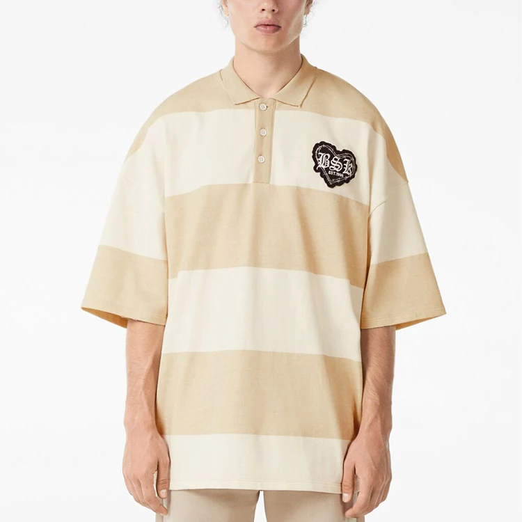 100% cotton men striped t-shirt embroidery logo vintage style men Polo t-shirts for men