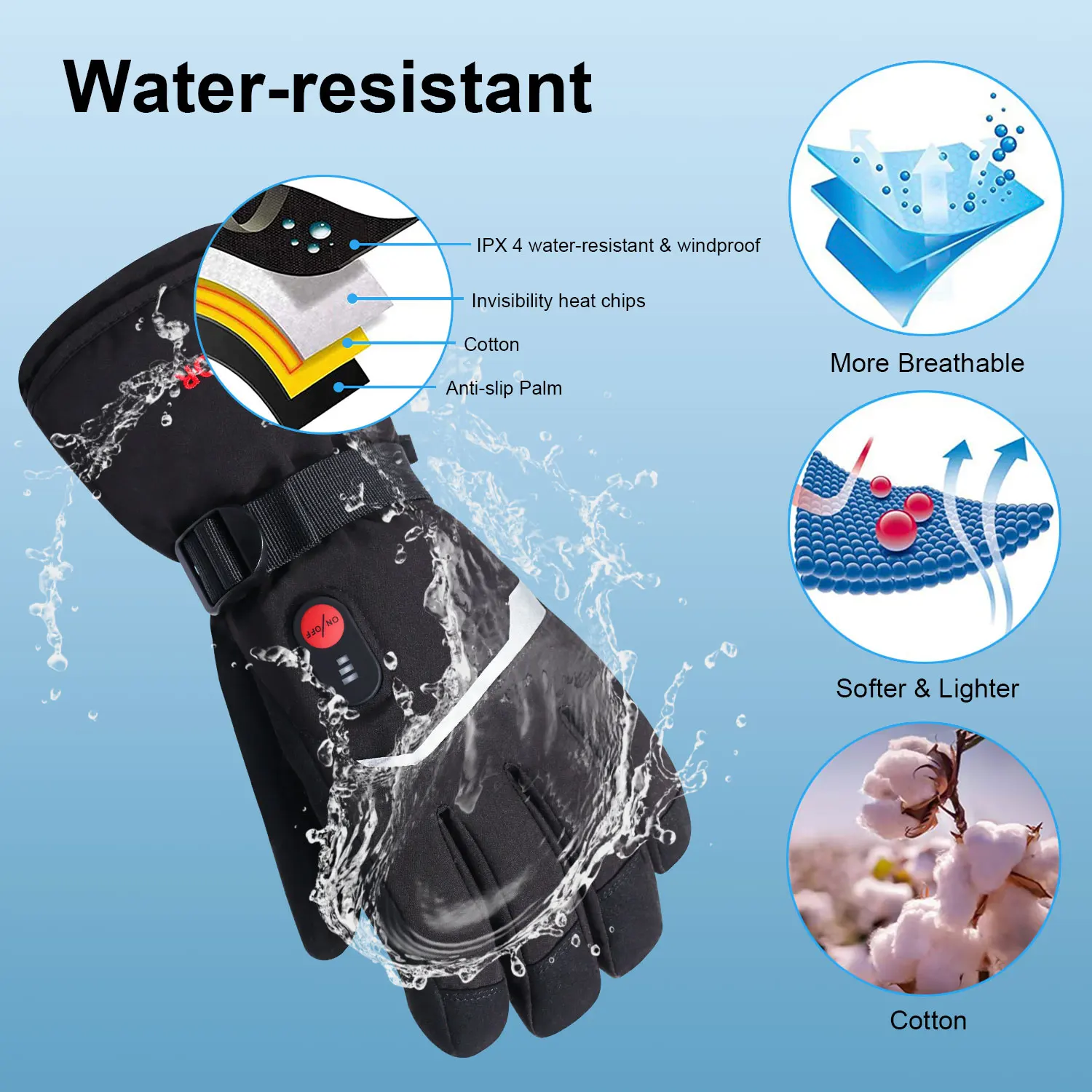 Winter Thermal Outdoor Waterproof Snowboarding 7.4V 2200Mah Men Women Electric Battery  Heated Ski Gloves