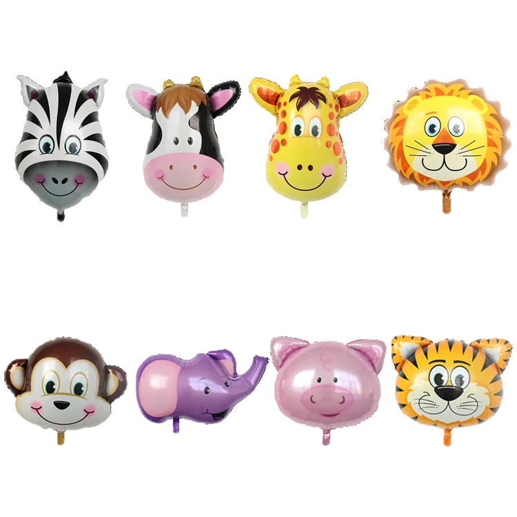 Big size animal head aluminum foil balloon monkey tiger giraffe lion zebra pig head  children birthday party balloon wholesale
